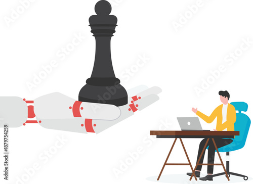 Robot Presenting Chess Piece to Businessman