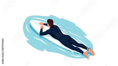 Surfer paddling on surfboard in ocean waves