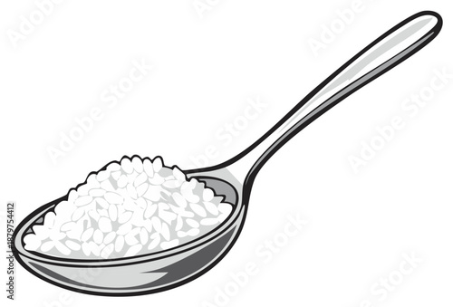 Illustration of a Spoonful of White Rice, Culinary Ingredient Graphic