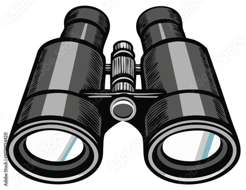 Illustrated image of black binoculars isolated on white background