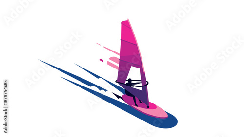 Dynamic windsurfing scene in vibrant gradient colors with abstract style