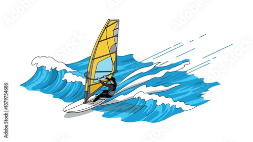 Dynamic windsurfing adventure on ocean waves