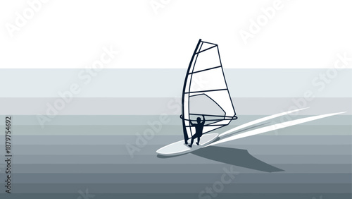 Minimalist windsurfing adventure on open water horizon