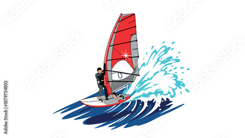 Dynamic windsurfing adventure: vibrant cartoon style water sports scene