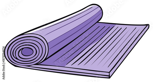 Partially Rolled Purple Yoga Mat, Fitness Accessory Illustration