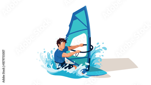 Dynamic windsurfing adventure: expert rider gliding through waves in vibrant colors