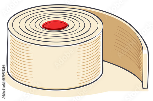 Illustrated adhesive bandage roll with central pad, healthcare item for cuts and scrapes, first aid kit supply.