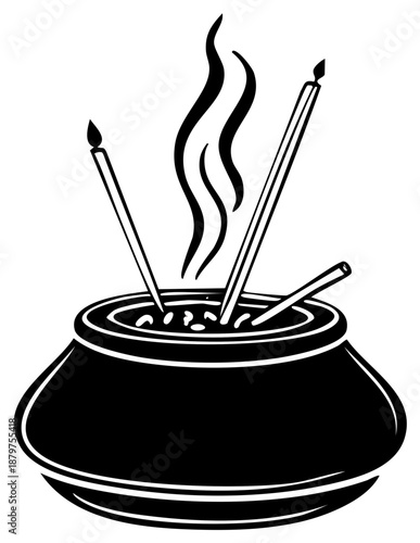 Burning incense and small candle offering spiritual religious ritual objects