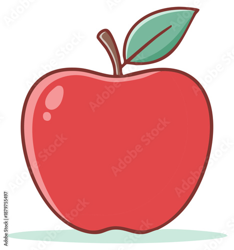 Single Cartoon Red Apple with Stem and Leaf Graphic Element Illustration