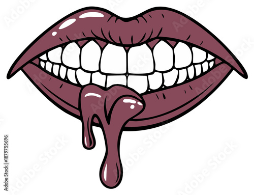 Cartoon mouth with dripping liquid illustration, smiling with white teeth