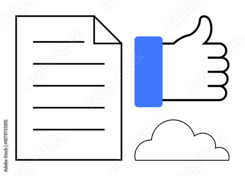 Document approval concept. Approval ed with a thumbs up, documents, and cloud symbol. Document approval signifies ease in cloud-based storage, sharing, and collaboration. Perfect for tech, workflow