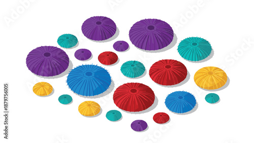 Colorful circular patterns: vibrant 3d geometric shapes in isometric view