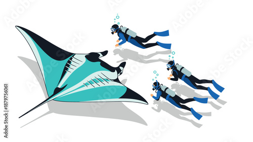 Diving adventure with giant manta ray in clear waters