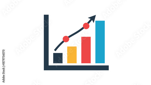 Colorful bar graph with growth arrow on white background