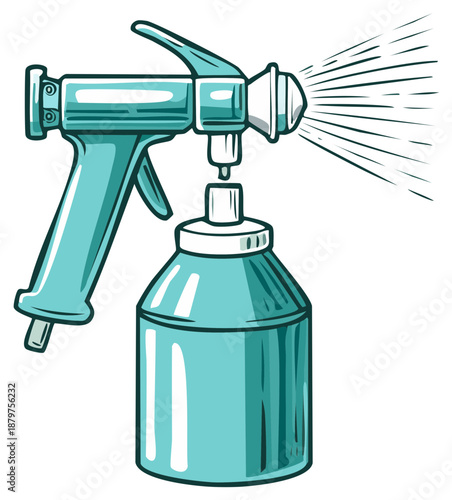 Cartoon illustration of a spray bottle with water, spraying in a line