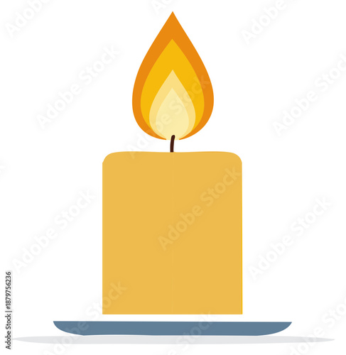 Burning Candle with Yellow Flame and Blue Base Isolated