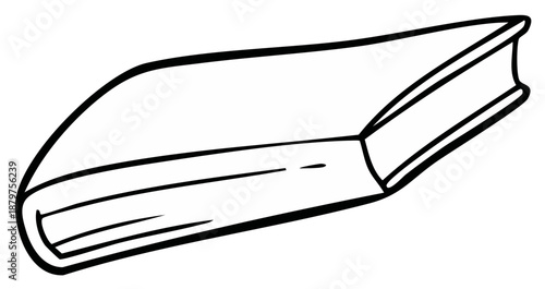 Outlined Illustration of a Closed Book with Thick Pages and a Spine Detail