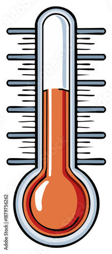 Illustration of a traditional glass thermometer with red liquid measuring temperature and horizontal lines