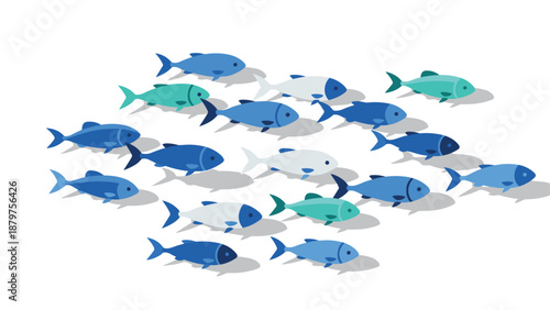 Colorful fish school design on white background with swimming motion