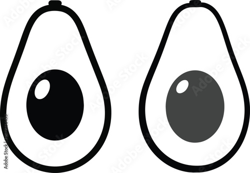 Simple minimalist vector silhouette of a halved avocado with a stone on a white background