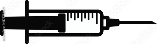 Professional medical syringe vector silhouette with needle and plunger for healthcare concepts