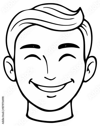 Smiling man face line drawing illustration happy expression cheerful person head avatar outline simple