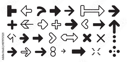 Set of modern and simple arrow icons with different shapes and colors for digital interfaces vector