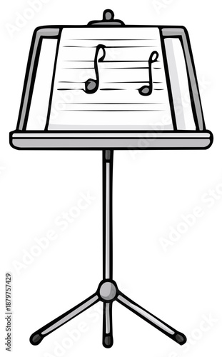 Cartoon music stand with musical notes on sheet music