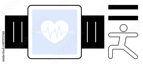 Wearable fitness tracker with heartbeat on screen, representing activity monitoring and wellness. Ideal for health, fitness, lifestyle, technology, sports, cardio and exercise. Simple flat metaphor