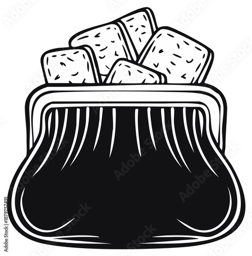 Wallet overflowing with sugar cubes for healthy eating illustration black and white