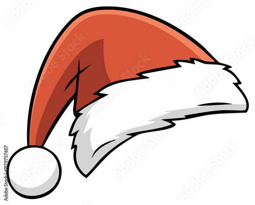 Festive Santa Hat Isolated Christmas Holiday Season Icon Red and White