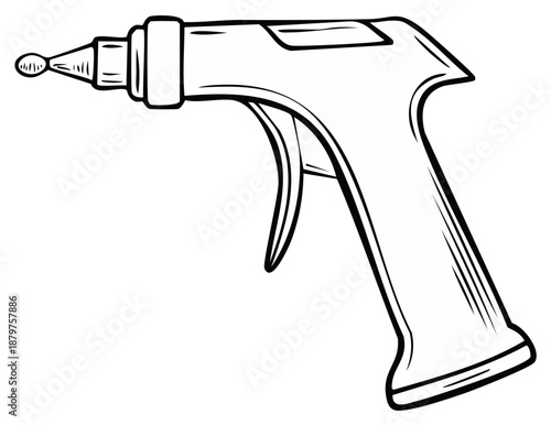 Handheld sprayer tool releasing a small drop of liquid for application or cleaning purposes