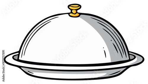 Restaurant cloche covered dish with golden knob on a plate for serving food