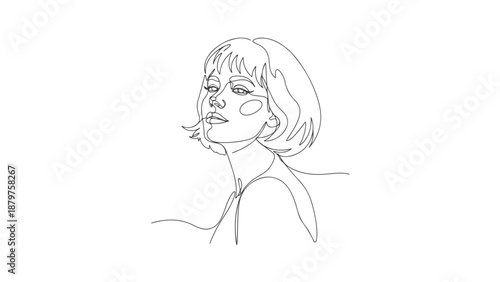 One Line Art Continuous Drawing of a Woman Smoking a Cigarette with Short Bob Haircut