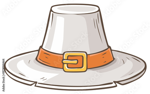 Cartoon pilgrim hat with orange band and golden buckle for Thanksgiving holiday design