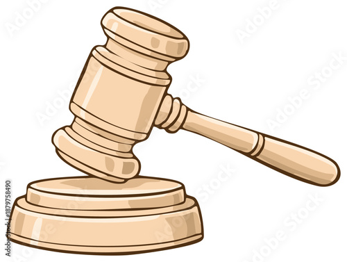 Wooden Gavel on Base Cartoon Illustration Legal Symbol Justice Fairness Advocate Judgment