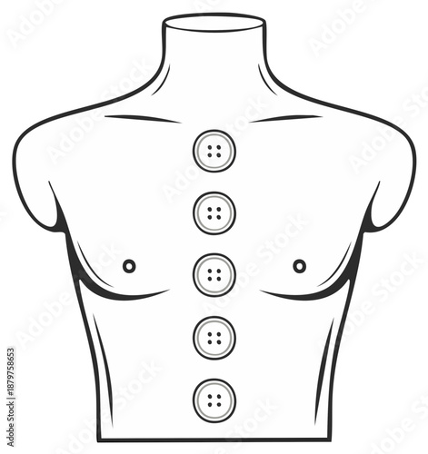 Mannequin torso outline with buttons decorative clothing concept for fashion and design ideas, minimal vector graphic