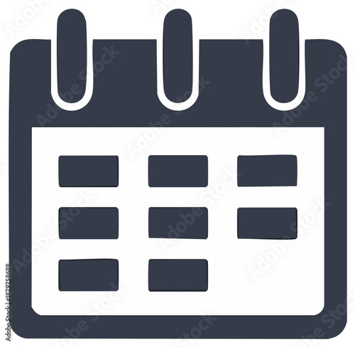 A dark blue and white illustration of a calendar icon, for organizing events and planning reminders