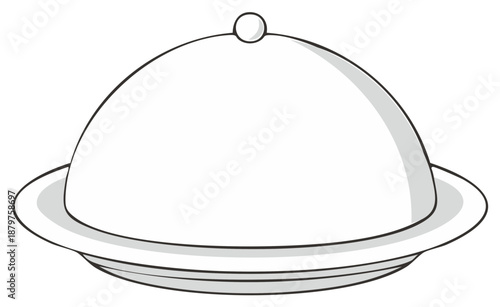 Restaurant food cover cloche on serving plate simple cartoon illustration