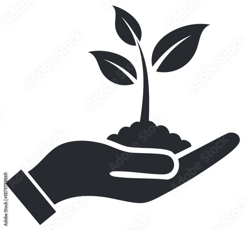 Hand holding a sprout in soil offering growth and nurturing a new beginning