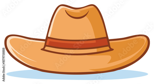 Cartoon-Styled Cowboy Hat Icon in Tan Color with a Brown Band for Western-Themed Visuals
