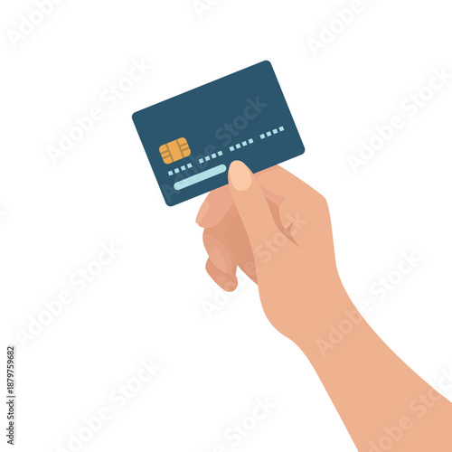 Hand Holding Credit Card for Payment, Vector Illustration. Credit Card Purchase, Credit Card Transaction. Contactless Banking Card. Online Checkout, POS Terminal Concept