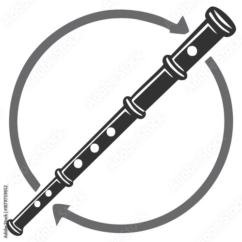 Circular Arrow Symbol with Recorder Musical Instrument