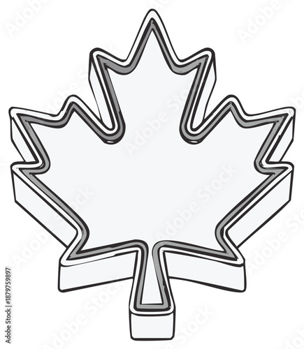 Hand drawn three dimensional maple leaf symbol illustration in black and white