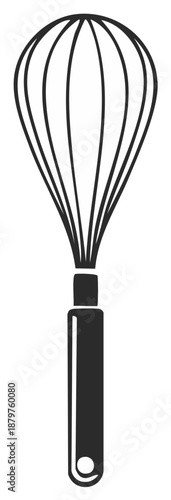 Simple outline illustration of a kitchen whisk with a handle