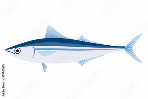 Simple illustration of a blue fish with white stripes side view