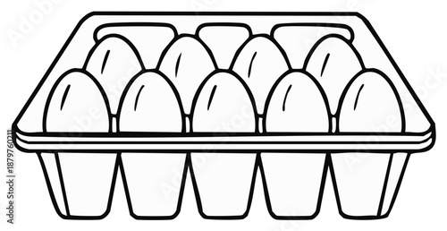 Drawing of carton containing a dozen fresh eggs ready for cooking or baking at home