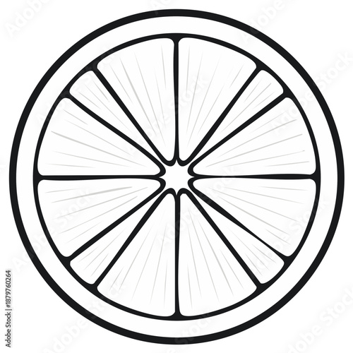 Black and white illustration of a sliced orange