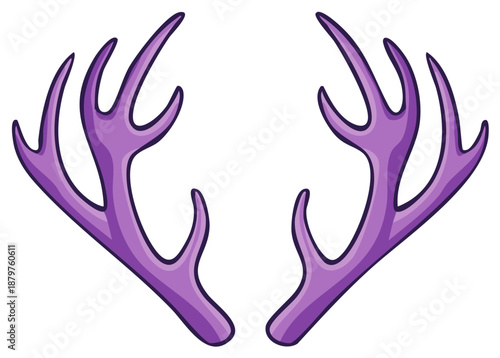Vibrant purple cartoon antlers illustration symmetrical design element fantasy magical animal horns
