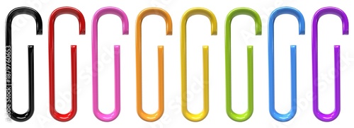 set of colorful paperclips 3d render png isolated © Supichaya